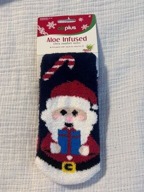 Airplus Aloe Infused Santa Fuzzy Socks - Navy, Red, White